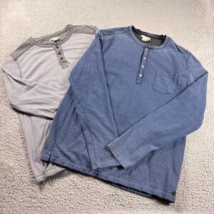 Carbon 2 Cobalt Henley Shirt Lot Of 2 Mens L Gray Navy Cotton Long Sleeve